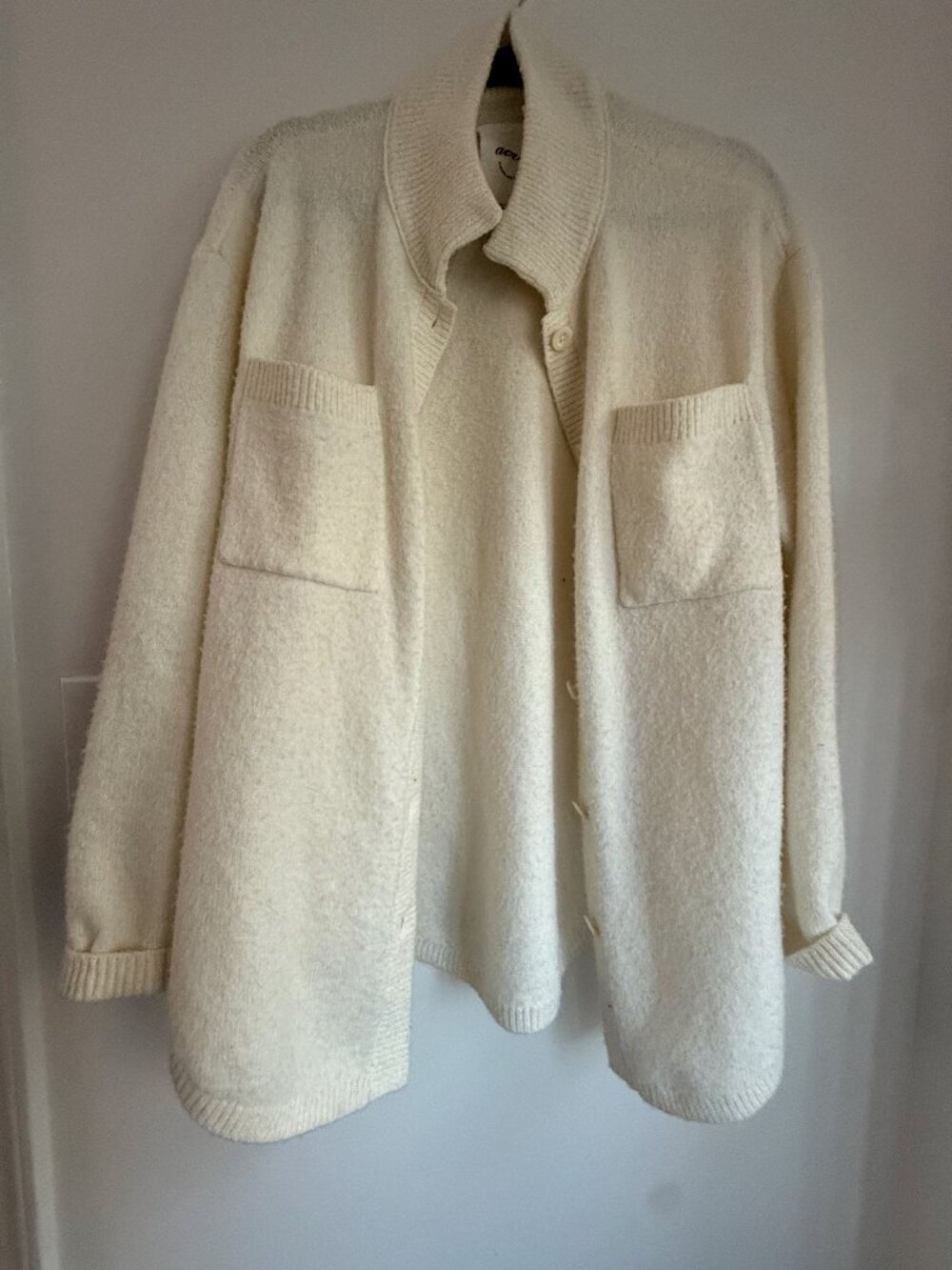 Aerie Cream Open Front Cardigan Sz XXS Cozy Pockets Oversized